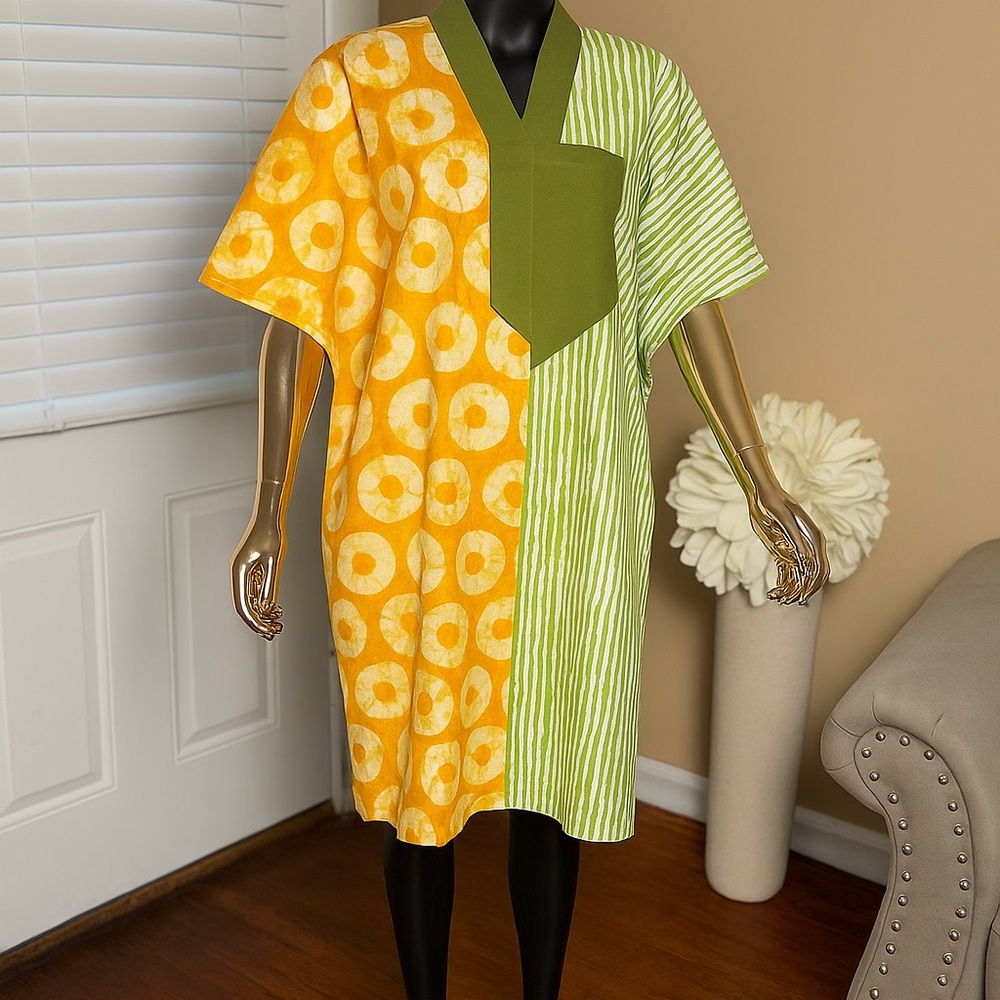 Vibrant Yellow and Green Midi Dress